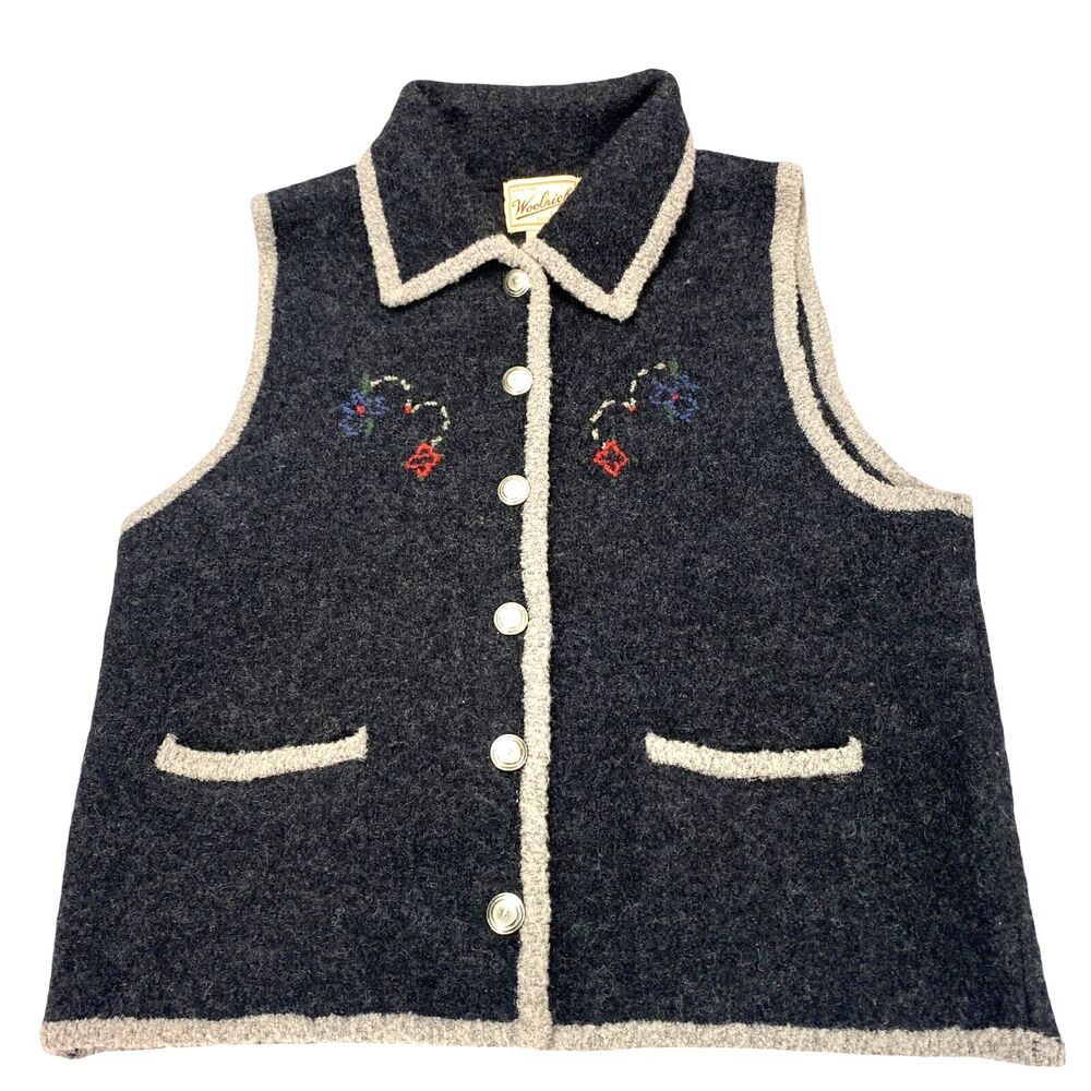 Woolrich‎ Pure Wool Vest Womens M Charcoal